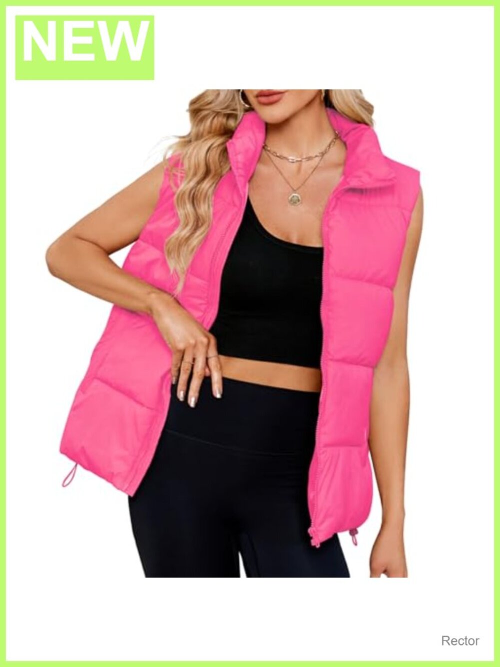 Quilted Puffer Vest Sleeveless Stand Collar Drawstring Hem Oversized